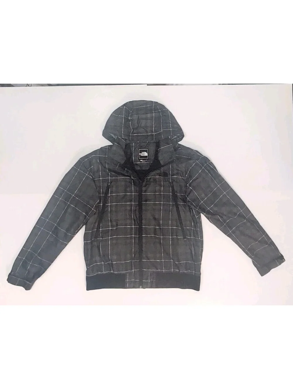 North Face Mens Hoodie Windbreaker Full Zip Black Plaid Lined Rain Jacket Diablo